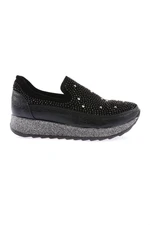 DGN -05-23y Women's Thick Sole Crystal Stone Sneakers Shoes Black