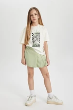 DEFACTO Girl's Printed Short Sleeve T-Shirt Shorts Skirt 2-Piece Set