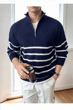 71766 Dewberry Zippered Knit Mens Sweater-NAVY