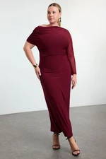 Trendyol Curve Claret Red Sandy Knitted Plus Size Dress