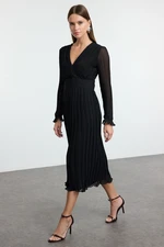 Trendyol Black Belted Plain Maxi Woven Dress