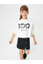 Koton Republic Printed Crop Sweatshirt Long Sleeve Crew Neck Ribbed