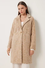 Happiness İstanbul Women's Biscuit Double Breasted Collar Pocket Boucle Coat