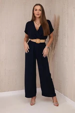 Jumpsuit with decorative belt at the waist navy