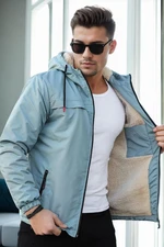 71189 Dewberry Inside Faux Fur Mens Coat-AQUA GREEN