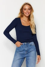 Trendyol Navy Blue Crop kötöttáru pulóver