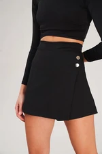 30914 Dewberry Button Detailed Women Shorts Skirt-BLACK