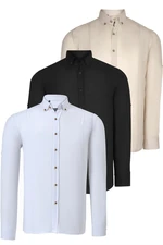 TRIPLE SET G721 DEWBERRY MEN'S SHIRT-BLACK-WHITE-BEIGE