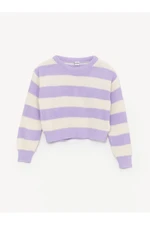 LC Waikiki Girls Kids Crew Neck Striped Long Sleeve Crop Knitwear Sweater