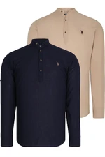 DOUBLE SET G783 DEWBERRY JUDGE COLLAR SHIRT-NAVY-BEIGE