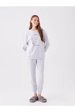 LC Waikiki Women's Pajamas Set with Crew Neck Printed Long Sleeve