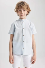 DEFACTO Boys Straight Collar Linen Look Short Sleeve Shirt