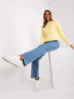 Light yellow women's classic sweater with patterns