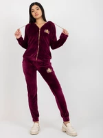 Women's velour tracksuit - burgundy