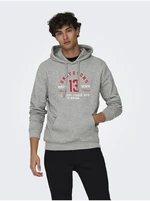 Light grey men's hooded sweatshirt ONLY & SONS Lenny - Men