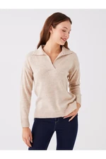 LC Waikiki Women's Polo Neck Straight Long Sleeve Oversized Knitwear Sweater