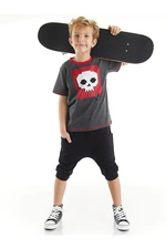 Mushi Skull Boys' Gray T-shirt with Black Capri Shorts Summer Suit.