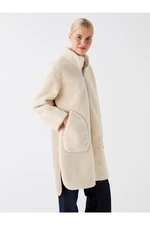 LC Waikiki Modest Stand Collar Straight Oversize Women's Plush Coat.