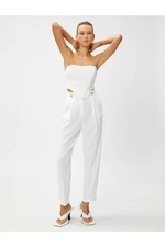 Koton High Waist Fabric Trousers Button Detail