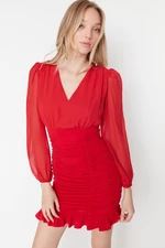 Trendyol Red Gimped Bodycone Woven Dress