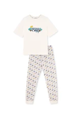 Dagi Ecru Short Sleeve Slogan Printed Combed Cotton Modal Pajama Set