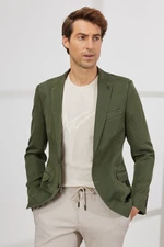 ALTINYILDIZ CLASSICS Men's Khaki Slim Fit Slim Fit Mono Collar Patterned Linen Jacket.