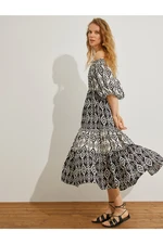 Koton Ethnic Printed Midi Dress With Open Shoulders