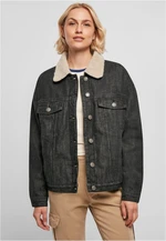 Women's oversized denim jacket Sherpa, black washed