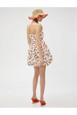 Koton Strapless Mini Dress Balloon Skirt Cherry Printed Lined Cotton