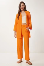 Happiness İstanbul Women's Orange Kimono Pants Knitted Set