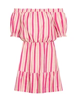 Pink striped linen dress with exposed shoulders ORSAY - Women