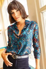 Olalook Women's Blue Paisley Patterned Shirt