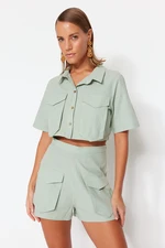 Trendyol Mint Woven 100% Cotton Shirt and Shorts Set With Pocket