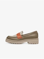 Beige-khaki women's leather loafers Tamaris