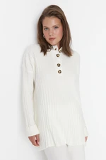 Trendyol Ecru Collar with Buttons, Corduroy Knitwear Sweater