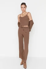 Trendyol Brown Ribbed Blouse, Cardigan, Pants, Sweater Top-Top Suit