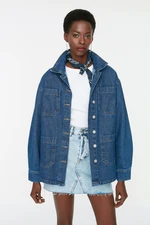 Trendyol Blue Pocket Detailed Oversized Denim Jacket