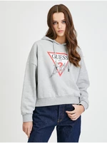 Svetlošedá dámska oversize mikina s kapucňou Guess