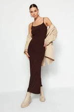 Trendyol Brown Fitted/Sticky Knitted Maxi Dress with Straps