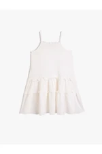 Koton Linen-Mixed Dress With Straps, Wide Cut, Ruffle Detailed Dress.