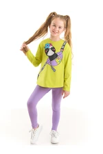 Denokids Poncik In A Bag Girl Child Green T-shirt and Lilac Leggings Set.