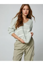 Koton V-Neck Knitwear Sweater Long Sleeve Off Shoulder Ribbed