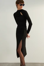 Trendyol Limited Edition Black Crepe Dress With Window/Cut Out Detail