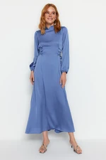 Trendyol Blue Evening Dress With Brit Waist Satin Evening Dress