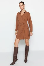 Trendyol Camel Woven Double Breasted Neck Woven Dress