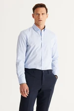 ALTINYILDIZ CLASSICS Men's Light Blue Slim Fit Slim Fit Shirt with Buttons and Collar Pattern