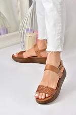 Fox Shoes Women's Daily Knitted Sandals with Tan Genuine Leather