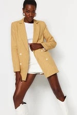 Trendyol Camel Regular Lined Double Breasted Closure Striped Woven Blazer Jacket