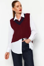 Trendyol Claret Red Crop V-Neck Knitwear Sweater