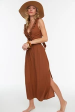 Trendyol Cinnamon Maxi Knitted Tassels Beach Dress